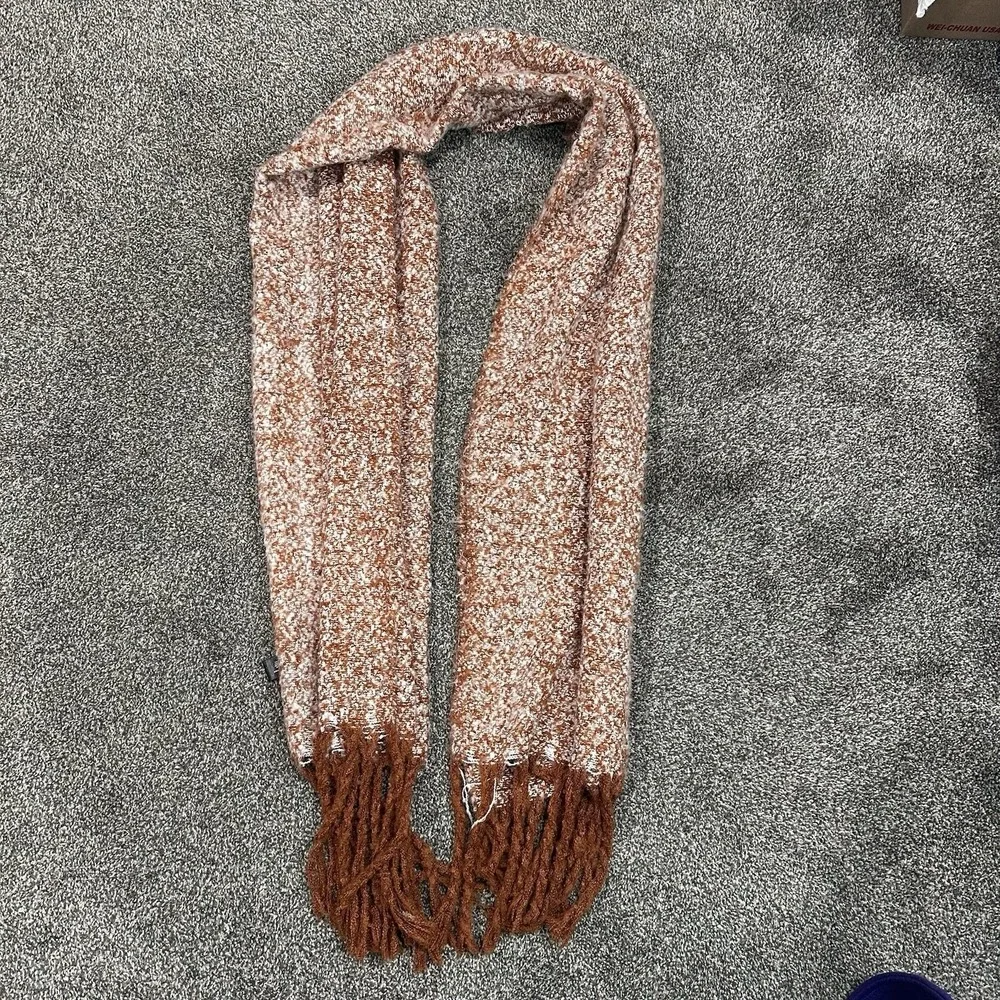 Mixit Chunky Soft Luxury Thick Knit Orange White‎ Scarf Wrap 22in X 70in Warm